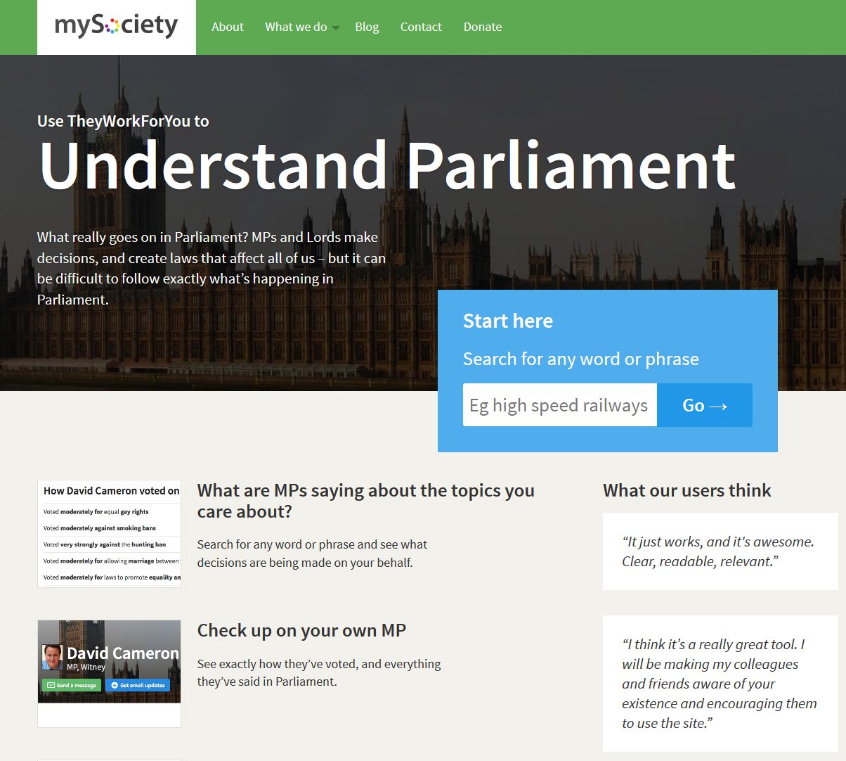 Parliament landing page